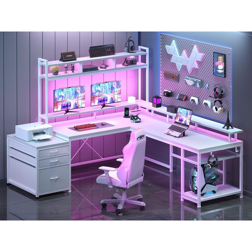 Desk Setup No Computer - 104-inch L-vormig bureau voor thuiskantoor voor