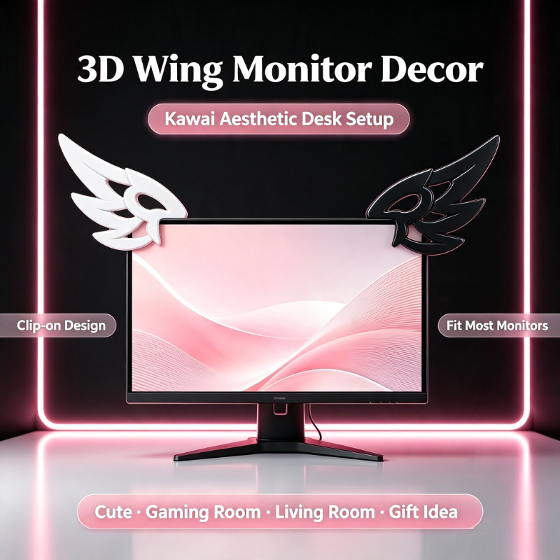 Desk Setup Gadgets - Kawaii 3D-vleugeldecoratie voor computermonitor, esthetisch E-sports