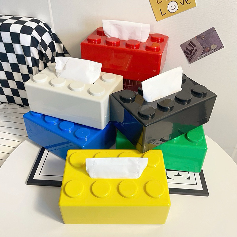 Desk Setup Developer - Bouwsteenvormige tissuedoos Multifunctionele plastic opbergdoos Huishoudelijke