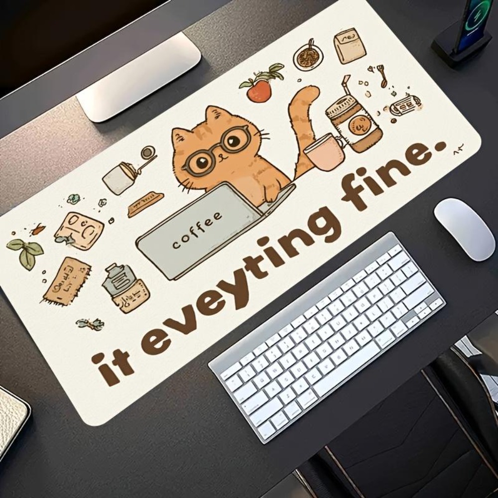Desk Setup Art - Handgetekende patronen, een oranje kat met