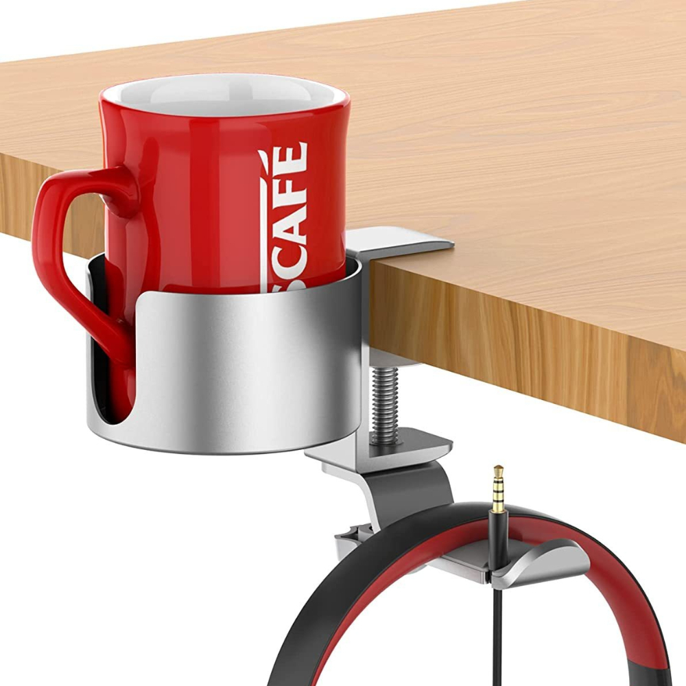 Desk Setup For Gaming - 360 ° Draaibare bureauhoofdtelefoonhouder met bekerhouder,