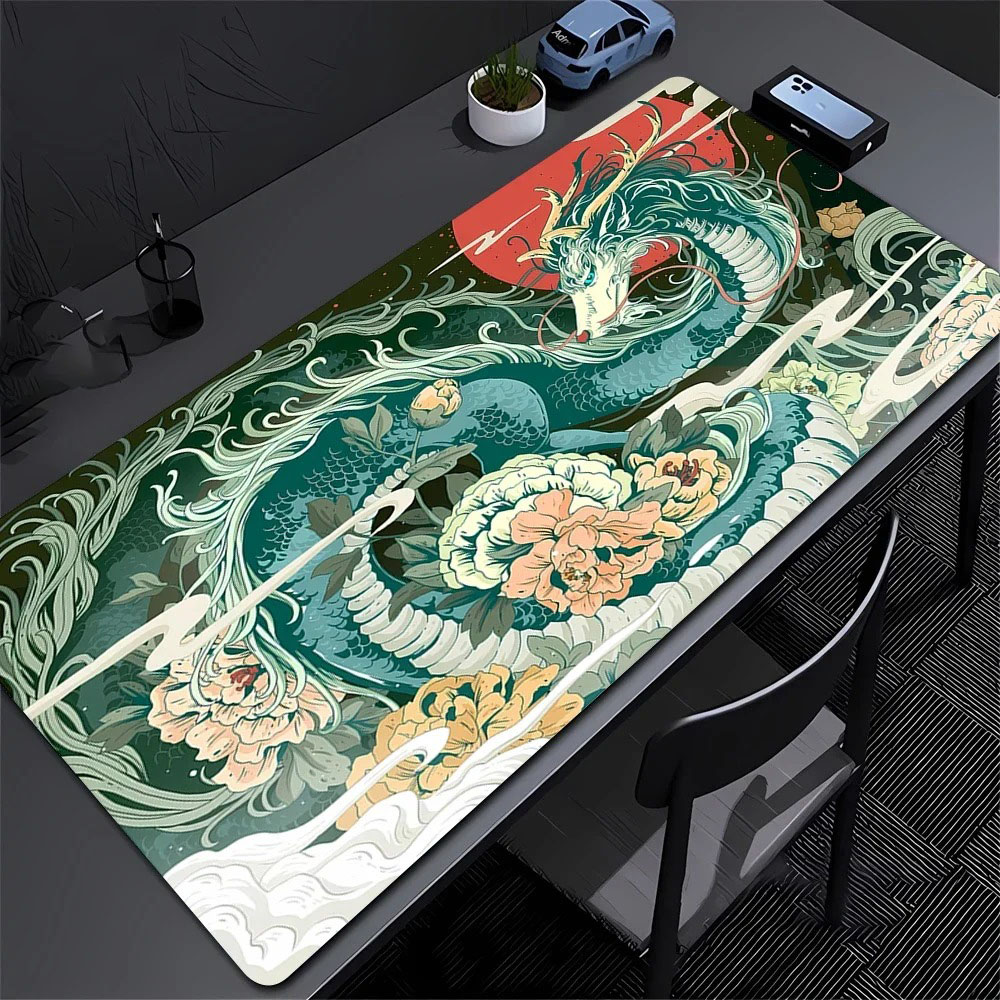 Desk Setup Art - Eastern Dragon Peony Flower Bureaumat Grote